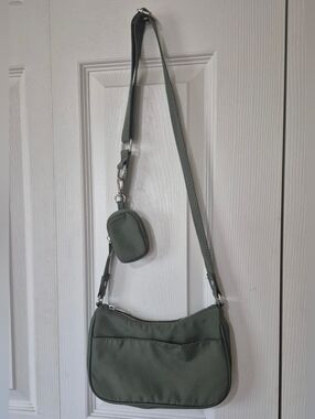 Wild Fable Army Green Fabric Crossbody Back With Zippered Clip On Pouch LIKE NEW